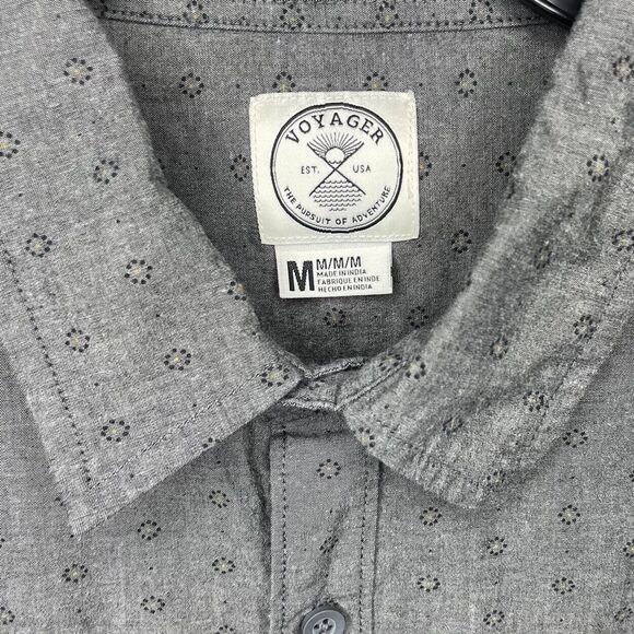 VOYAGER Shirt Mens Medium M Gray Geometric Print Button Up Cotton Stretch - Picture 6 of 7